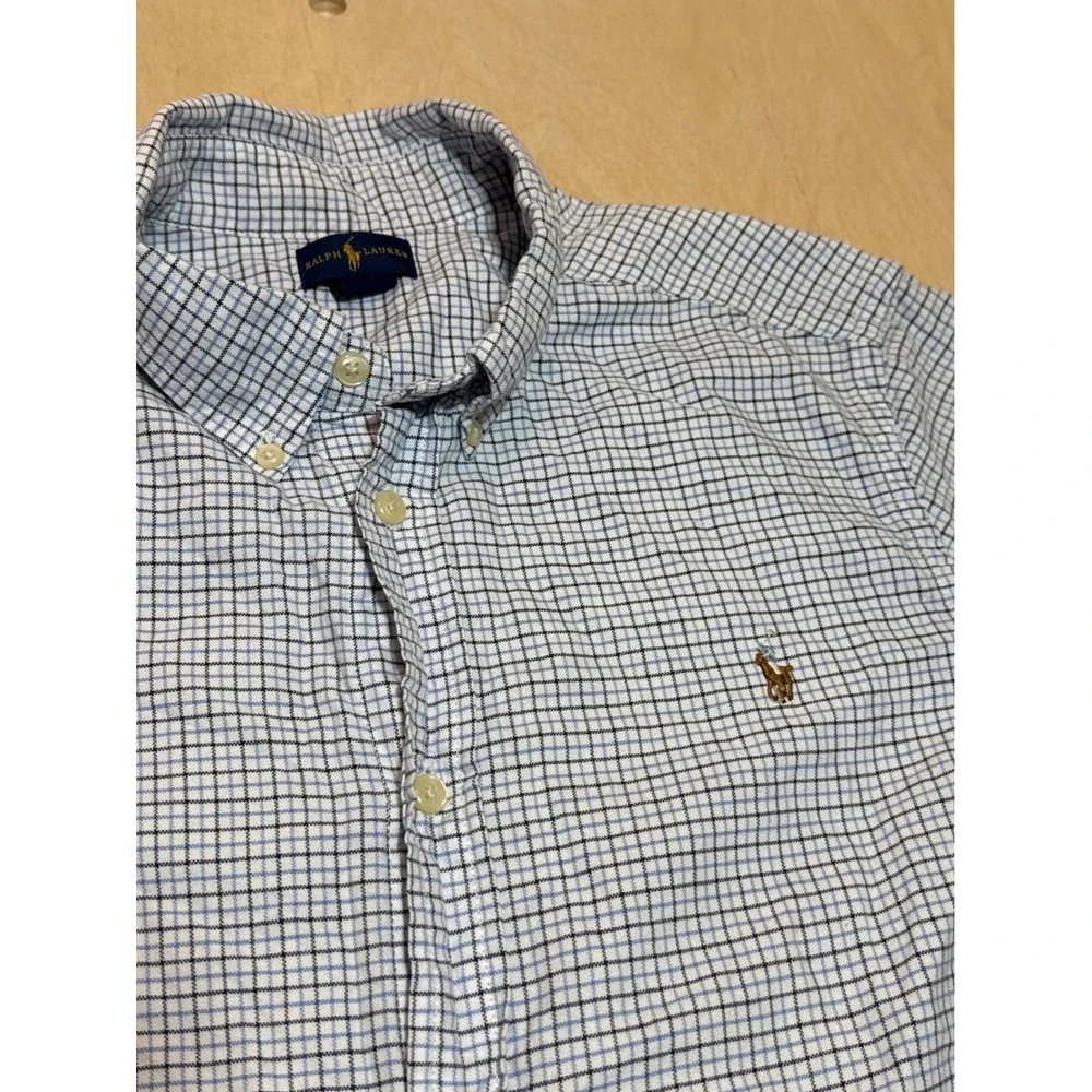 Ralph Lauren Mens XL Blue White Tattersall Check Button Down Shirt Long Sleeve